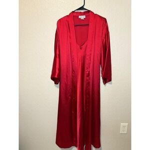 Intimate Affair Red Satin Robe Set Nightgown Sleepwear Lingerie Medium M